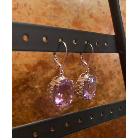 Sterling Silver, Diamond and Amethyst Dangle Earrings - Picture 4 of 6